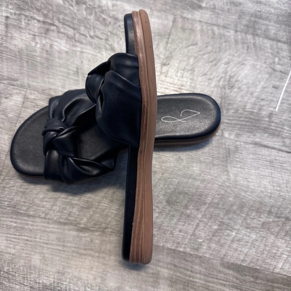 Joie Cecilia Knotted Slip On Sandal Black Leather Womens Sz. 7